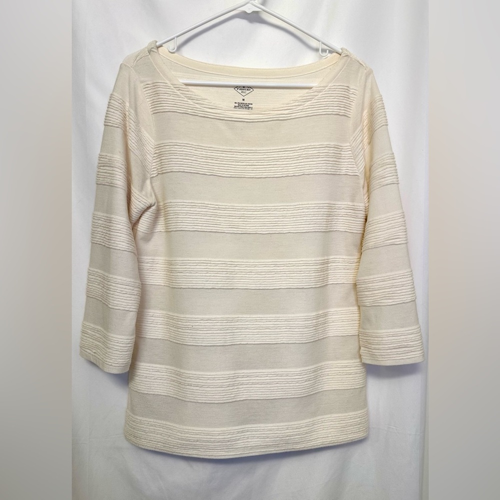 St. John’s Bay Textured Striped 3/4 Sleeve Top – Women’s Medium – Cream/Ivory